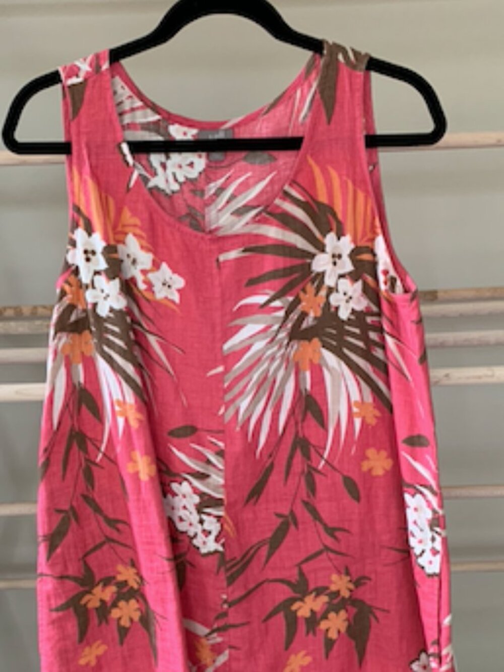 J.Jill Women LP Pink Coral Tropical Floral Palm Sleeveless Linen Shift Dress